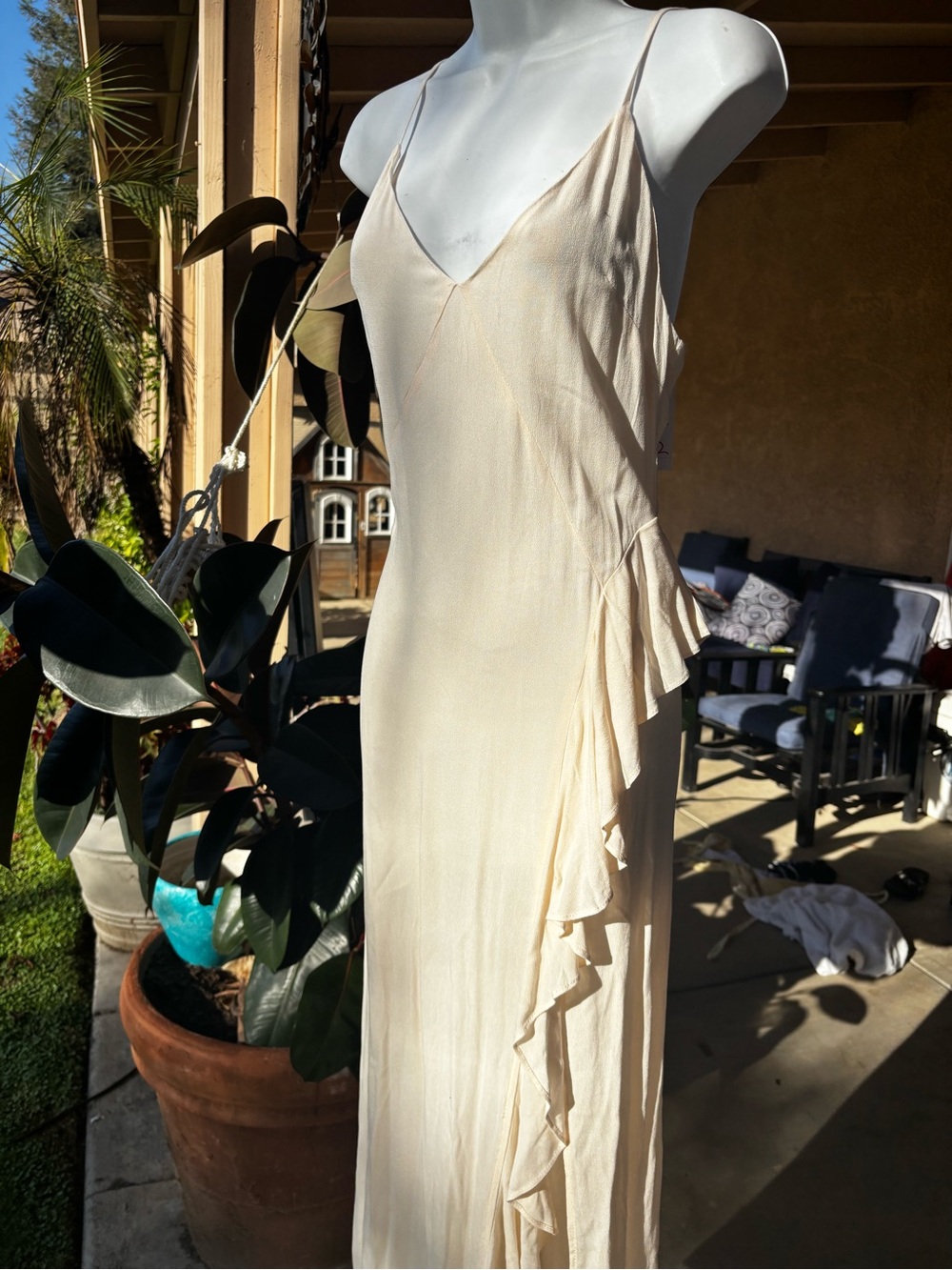 Forever 21 Cream Ruffle-Trim Slip Maxi Dress